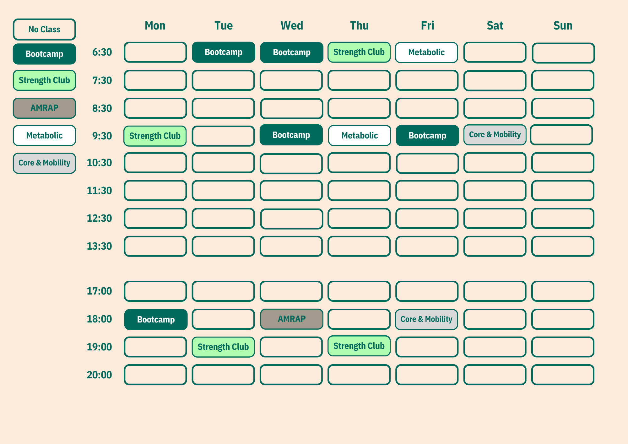 Group Training at Sawston, timetable