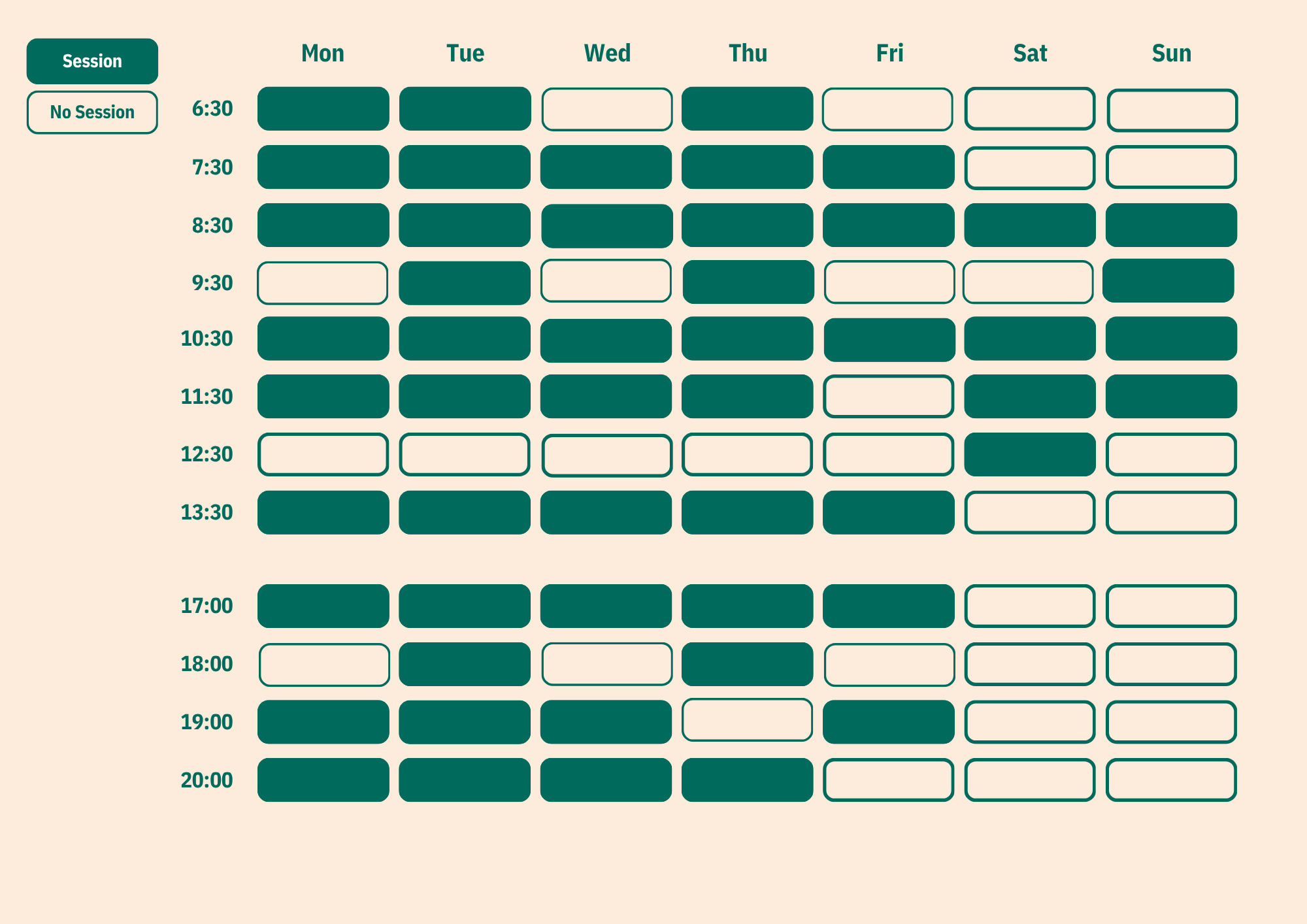 Personal Training Semi-Private Timetable